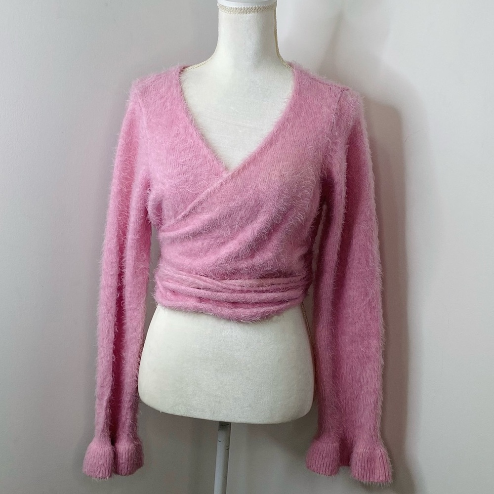 Sugar Thrillz Long Sleeve Chenille Crop Top Wrap
